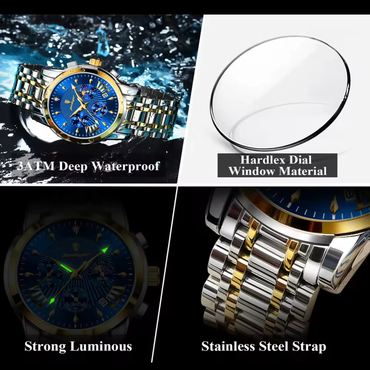 POEDAGAR 813 POEDAGAR Luxury Fashion Watch Men Waterproof Luminous Date non active Chronograph Watches Man Quartz Military Stainless Steel Men's Watches- Silver & Golden