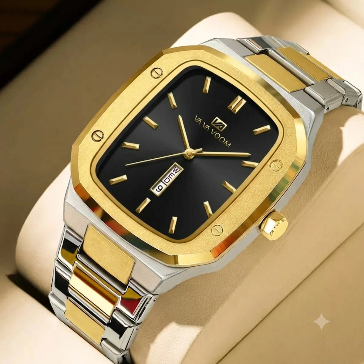 VAVA VOOM V0029 Men Watch High End Business Waterproof Creative Double Calendar High Quality Steel Strip Male Fashion Quartz Clock Watches - Golden & Black