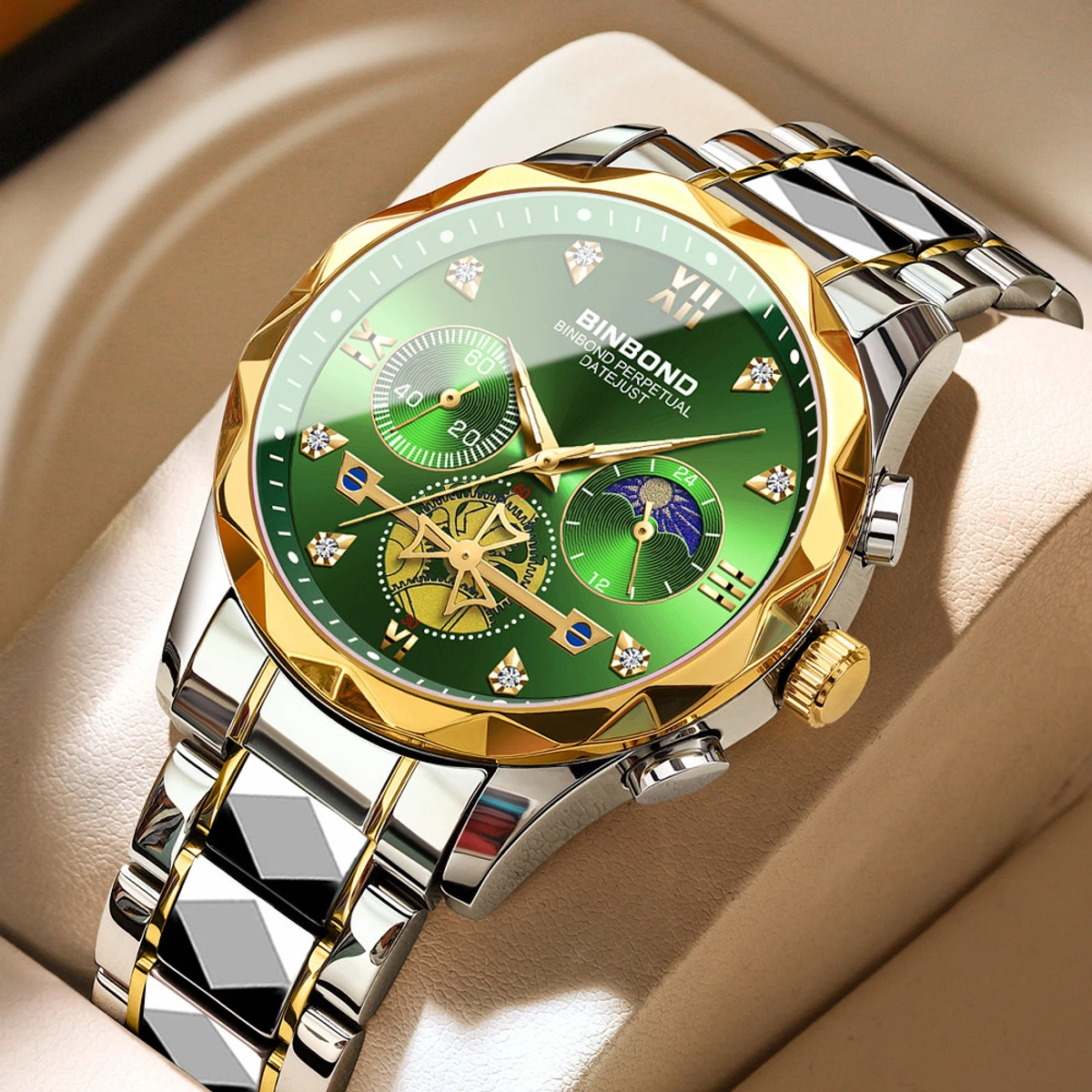 New Luxury Watch For Men Stainless Steel Waterproof Business Sport Wristwatches- Green