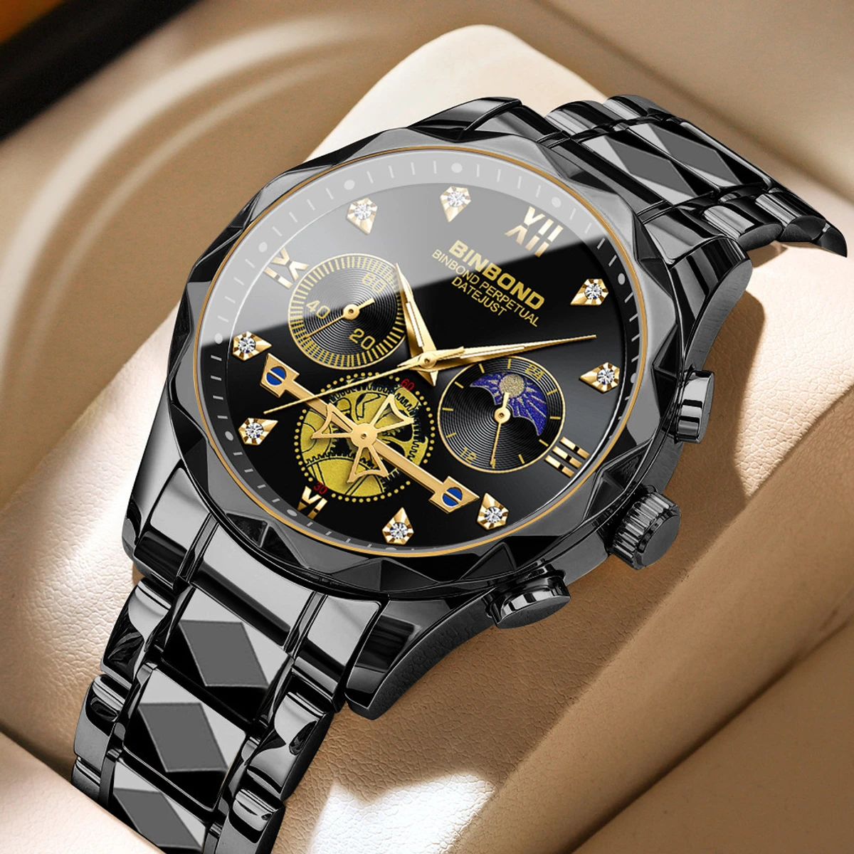 New Luxury Watch For Men Stainless Steel Waterproof Business Sport Wristwatches- Black