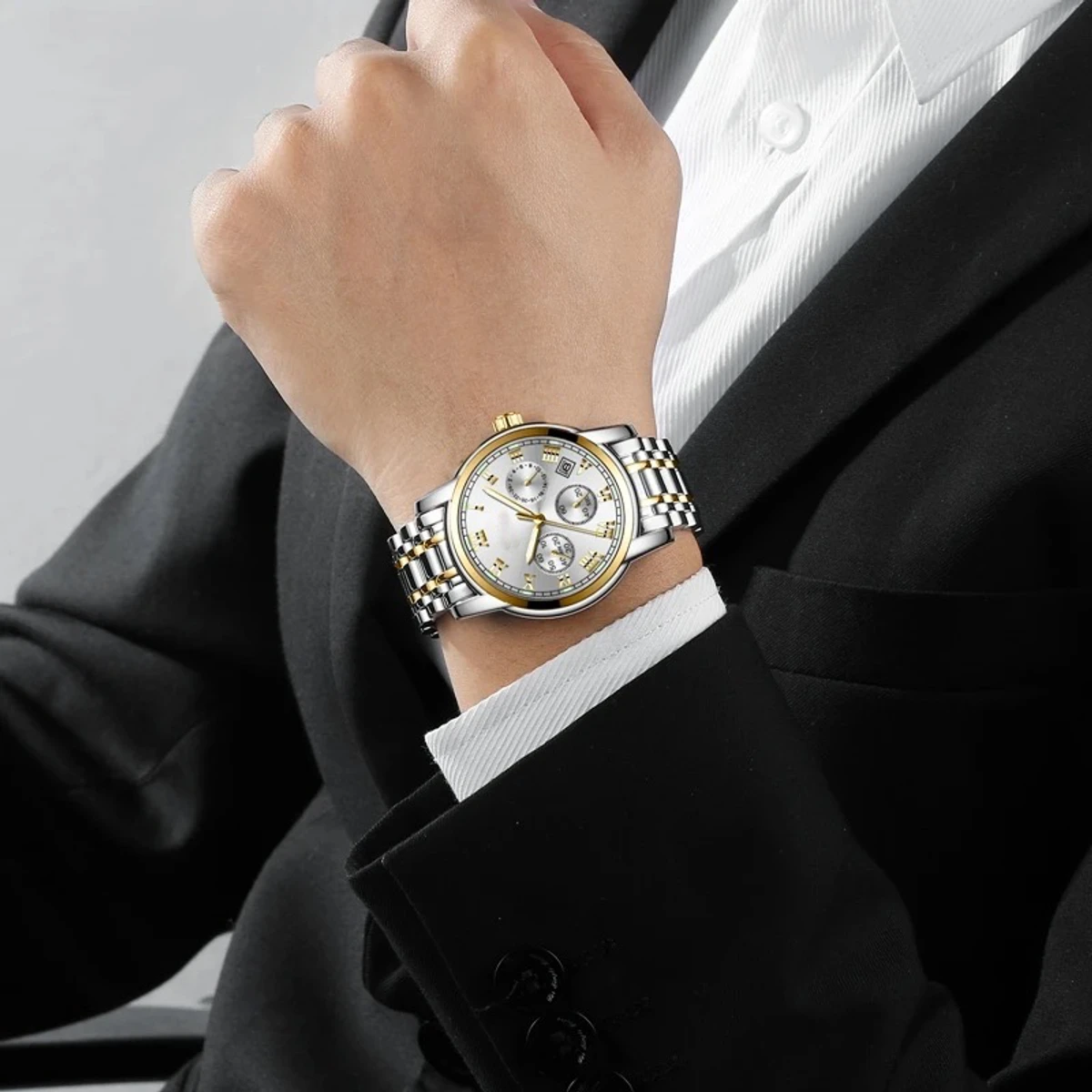 Original ORUSS SENO Men Waterproof Simple Ultra-Thin Luxury Business Fashion Watch Calendar- Silver