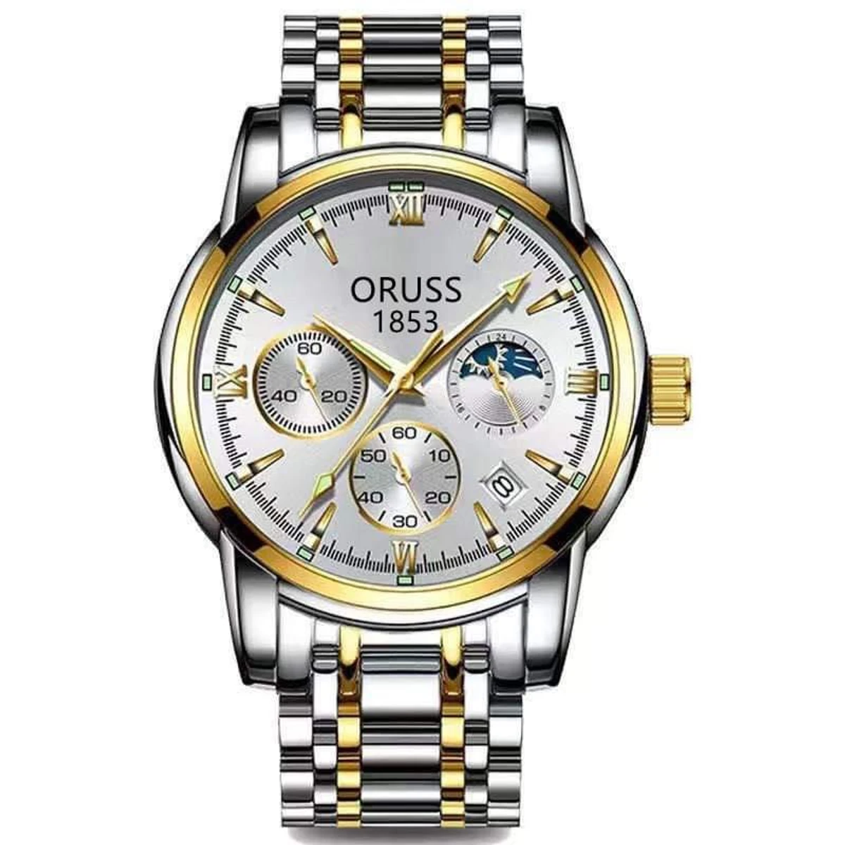 Original ORUSS SENO Men Waterproof Simple Ultra-Thin Luxury Business Fashion Watch Calendar- Golden & Silver