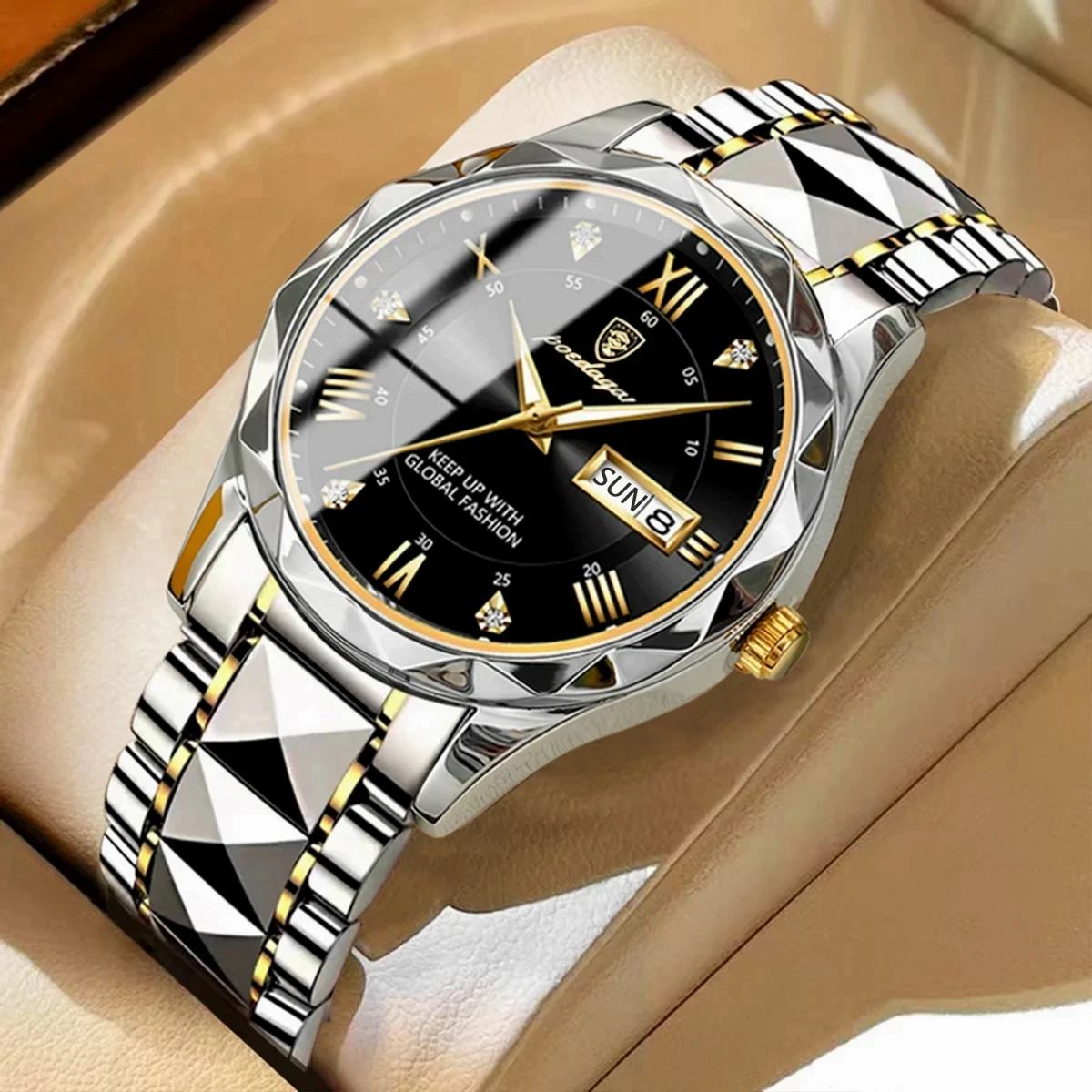 POEDAGAR Brand Fashion Mens Watch Luxury Top Business Stainless Steel Waterproof Wristwatches Male Sport Luminous Date Man Clock- Silver & Black