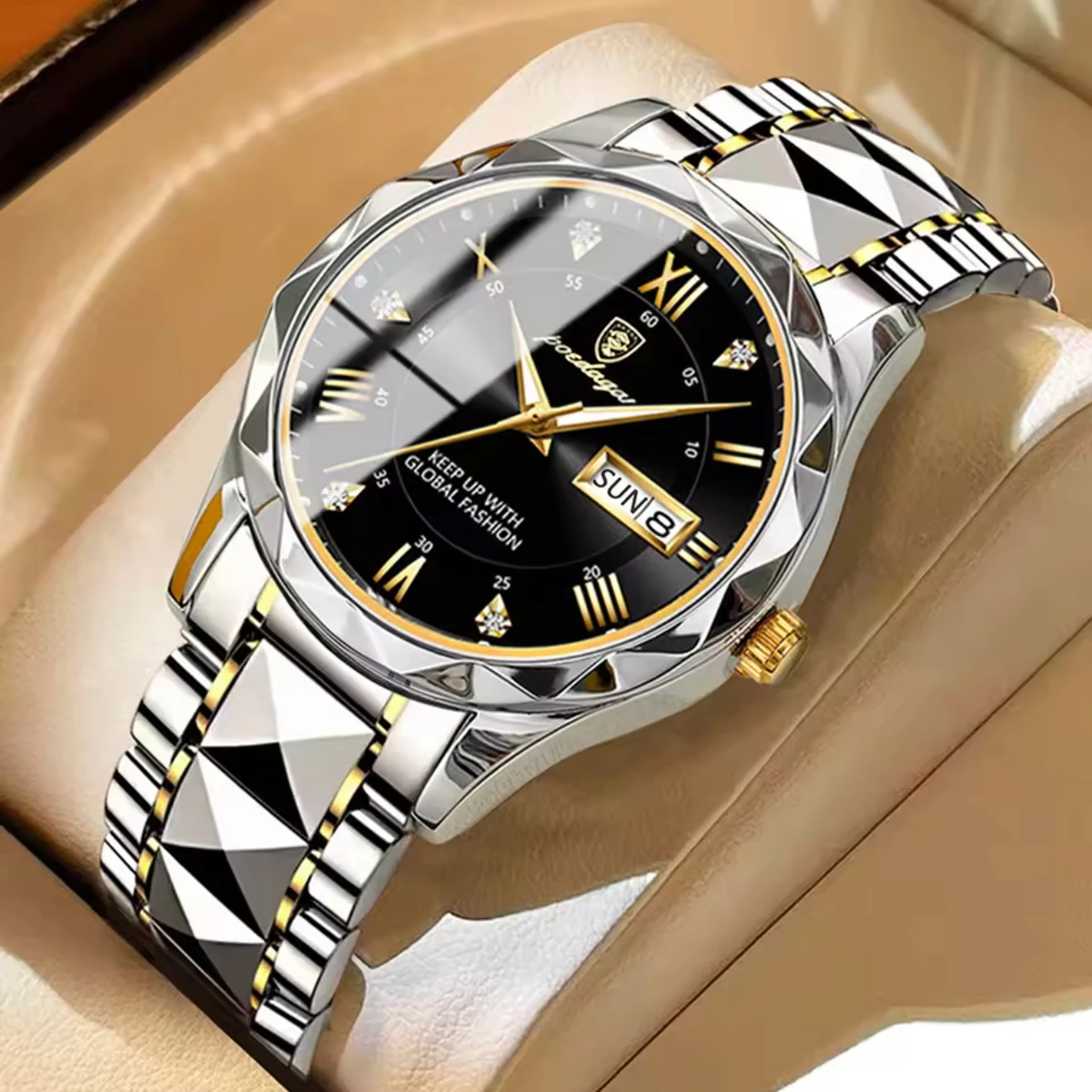 POEDAGAR Brand Fashion Mens Watch Luxury Top Business Stainless Steel Waterproof Wristwatches Male Sport Luminous Date Man Clock- Silver & Black