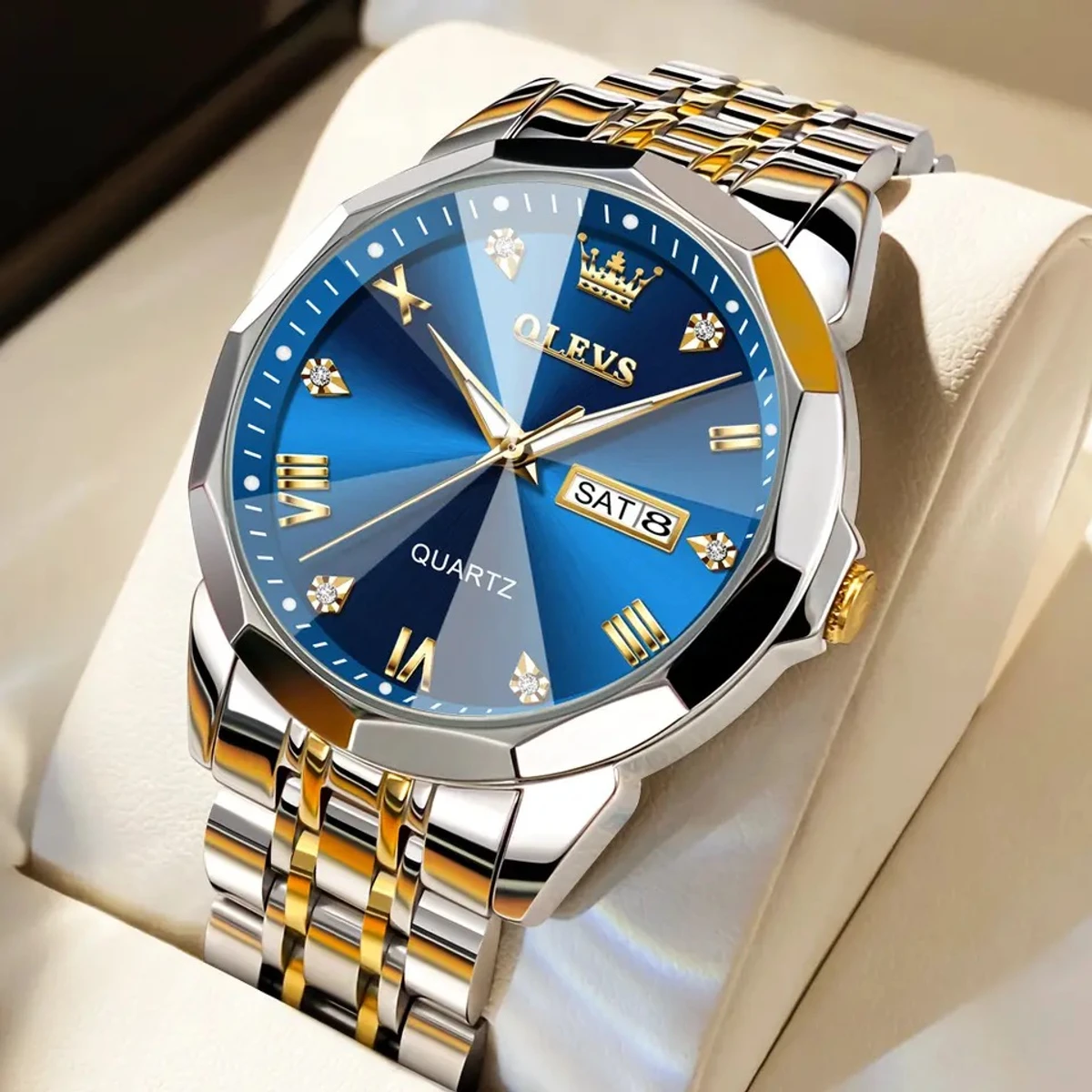 2024 New Luxury OLEVS Watch for Men Stainless Steel Waterproof Watches -  BLUE