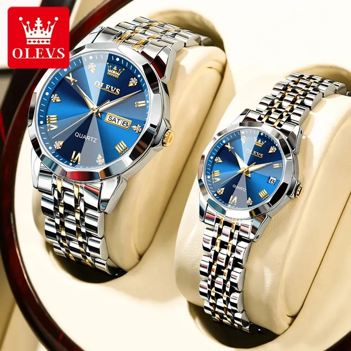 2023 New Luxury OLEVS Watch for Men Stainless Steel Waterproof Watches Combo- BLUE