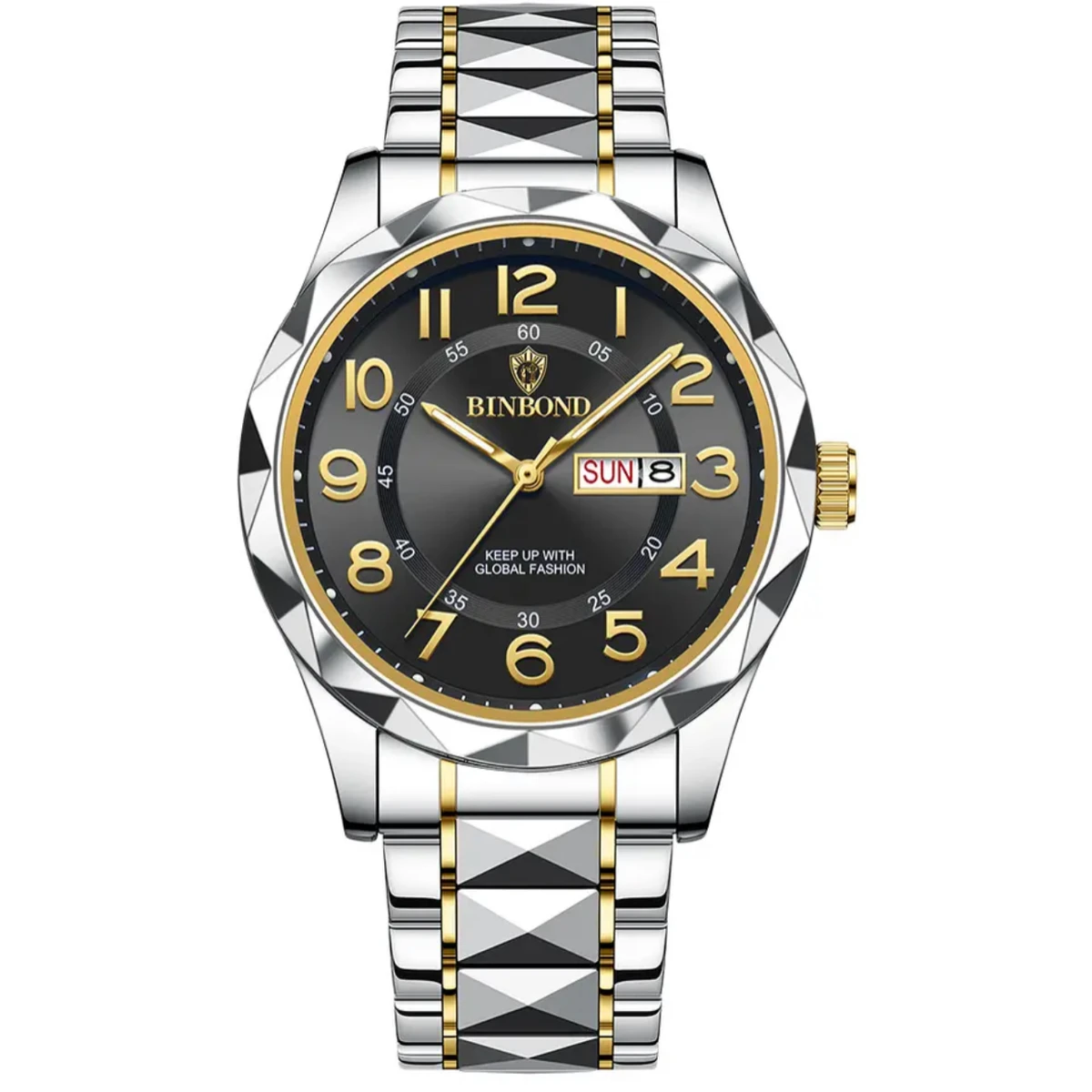 BINBOND Top Brand Luxury Man Wristwatch Waterproof Luminous Date Week Men Watches Stainless Steel Quartz Men's Watch Male - Black & Silver