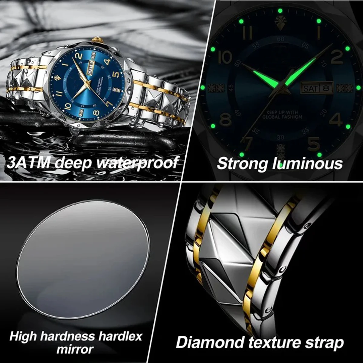 BINBOND Top Brand Luxury Man Wristwatch Waterproof Luminous Date Week Men Watches Stainless Steel Quartz Men's Watch Male - Silver
