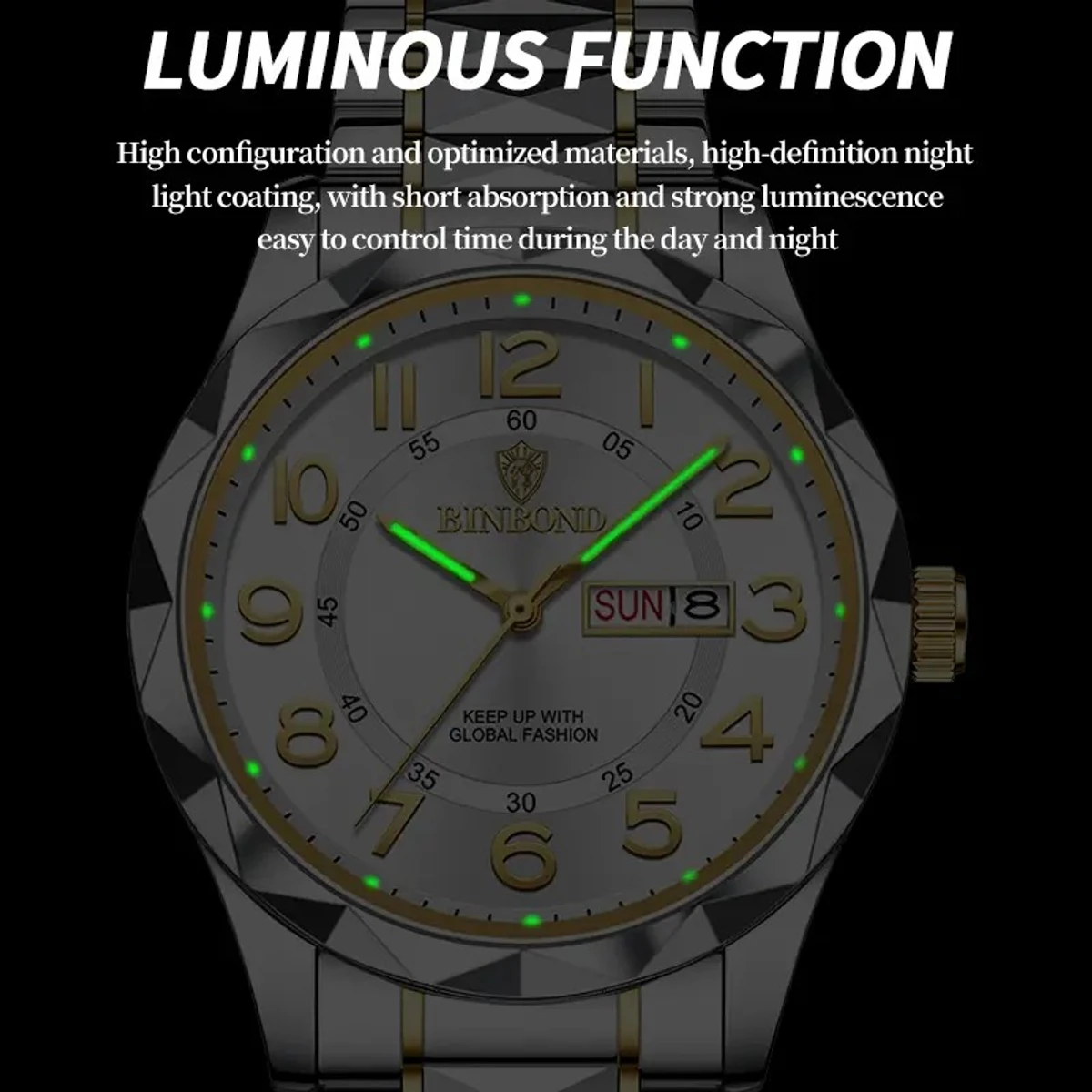 BINBOND Top Brand Luxury Man Wristwatch Waterproof Luminous Date Week Men Watches Stainless Steel Quartz Men's Watch Male - Black