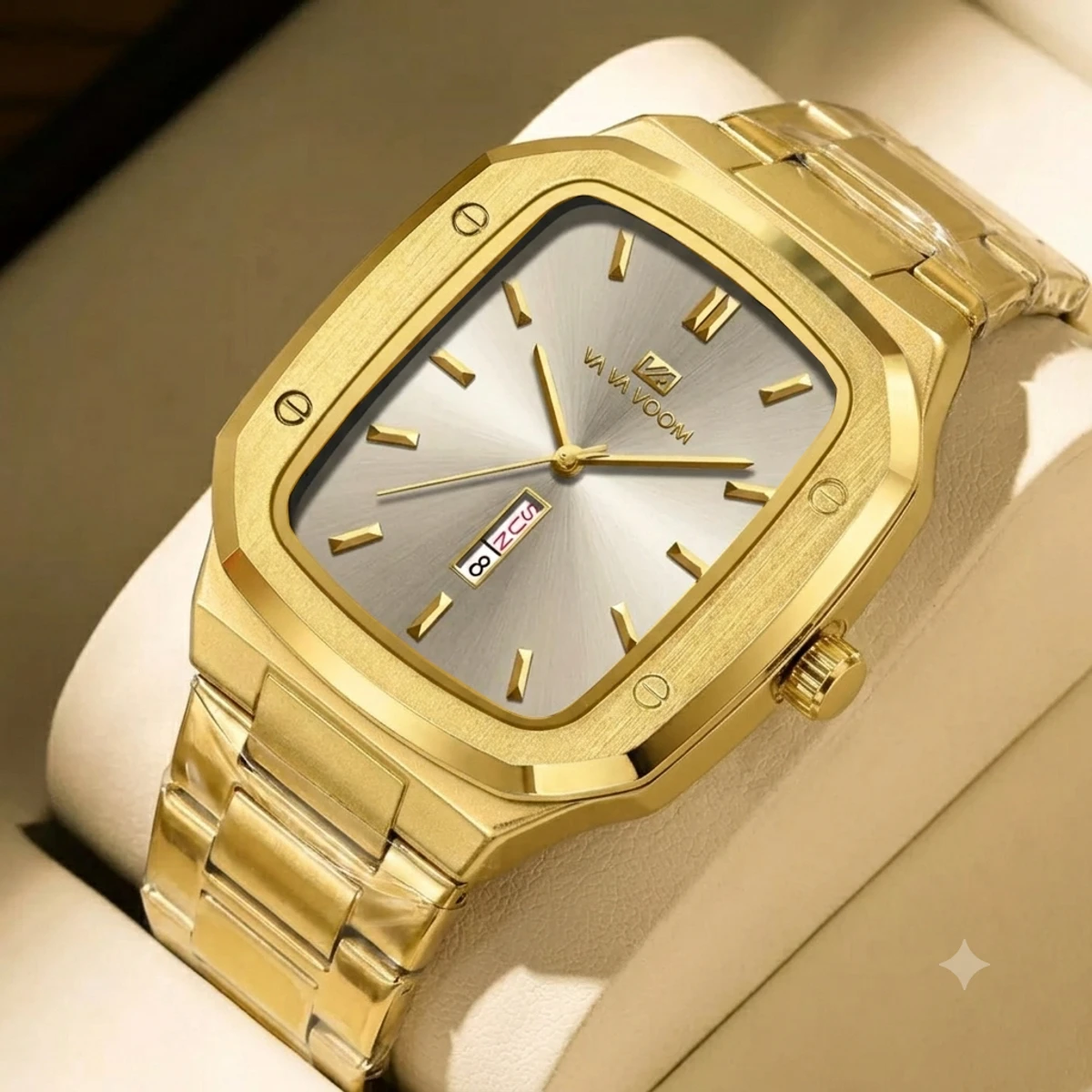 VAVA VOOM V0029 Men Watch High End Business Waterproof Creative Double Calendar High Quality Steel Strip Male Fashion Quartz Clock Watches - Full Golden & Silver
