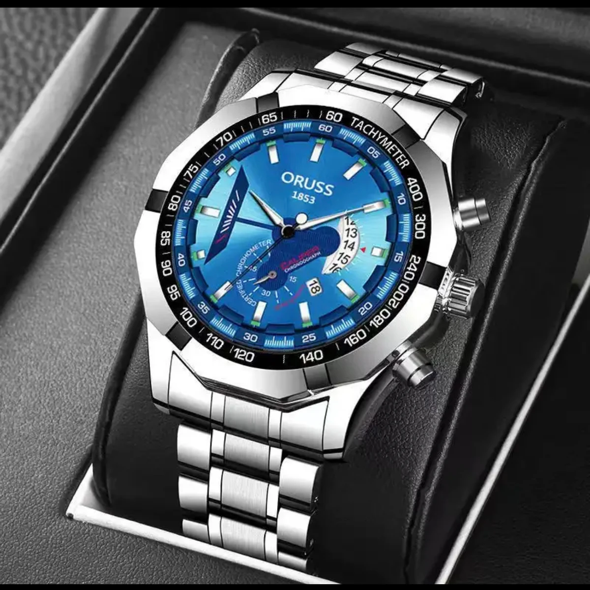 Oruss Luxury Men Watches Business Top Brand Man Wristwatch Waterproof Luminous Date Quartz Men's Watch High Quality- Blue