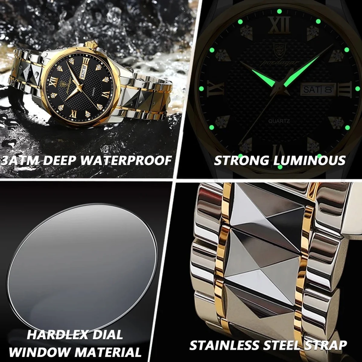 POEDAGAR Luxury Watches For Man Waterproof Luminous Date Week Men's Watch Stainless Steel Men Quartz Watches High Quality Clocks