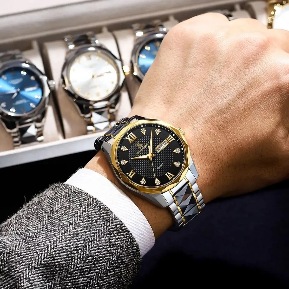 POEDAGAR Luxury Watches For Man Waterproof Luminous Date Week Men's Watch Stainless Steel Men Quartz Watches High Quality Clocks