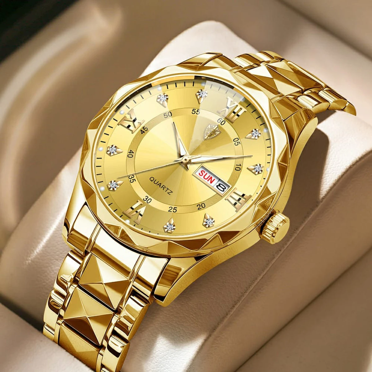 POEDAGAR Brand Fashion Mens Watch Luxury Top Business Stainless Steel Waterproof Wristwatches Male Sport Luminous Date Man Clock- Gloden