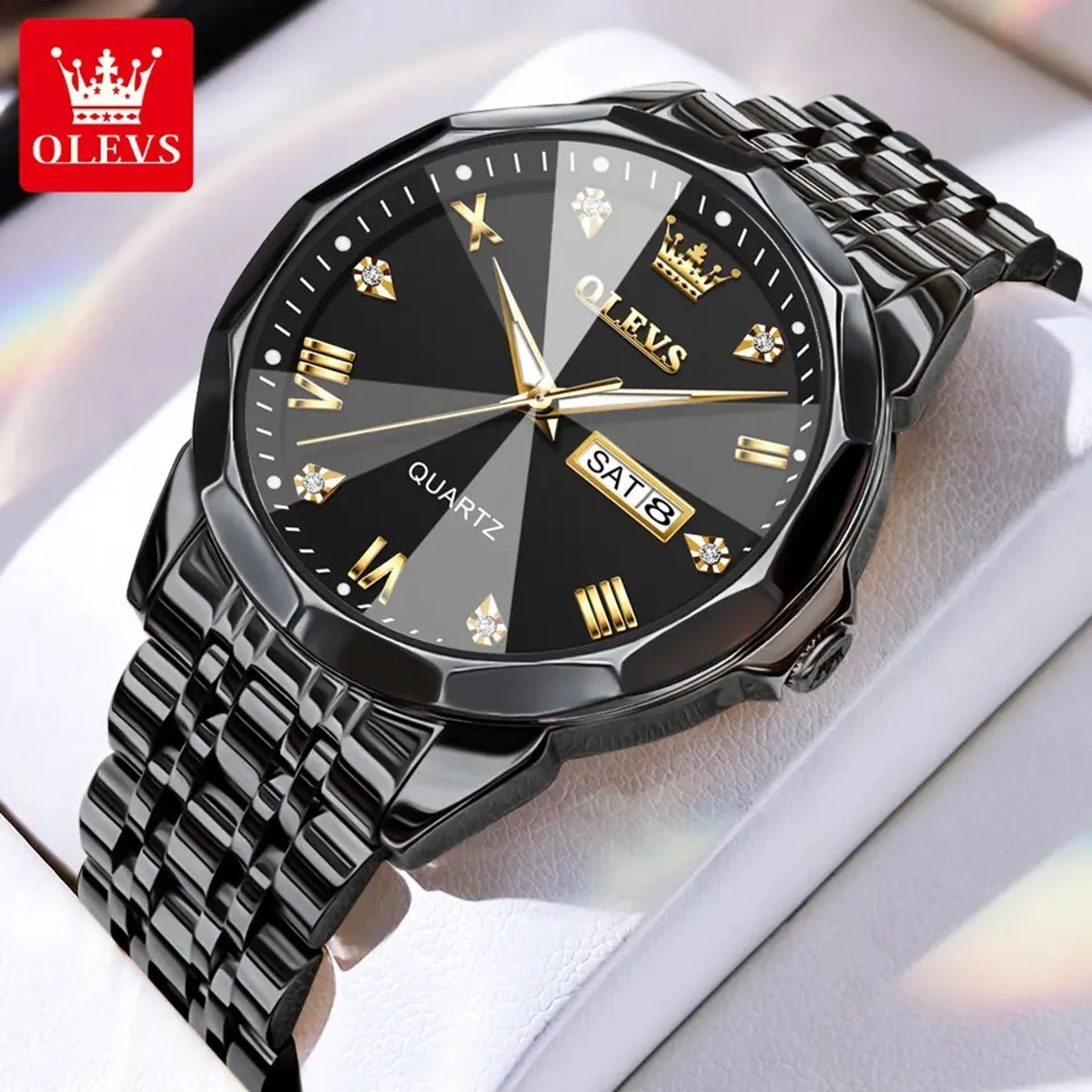 2024 New Luxury OLEVS Watch for Men Stainless Steel Waterproof Watches - Black