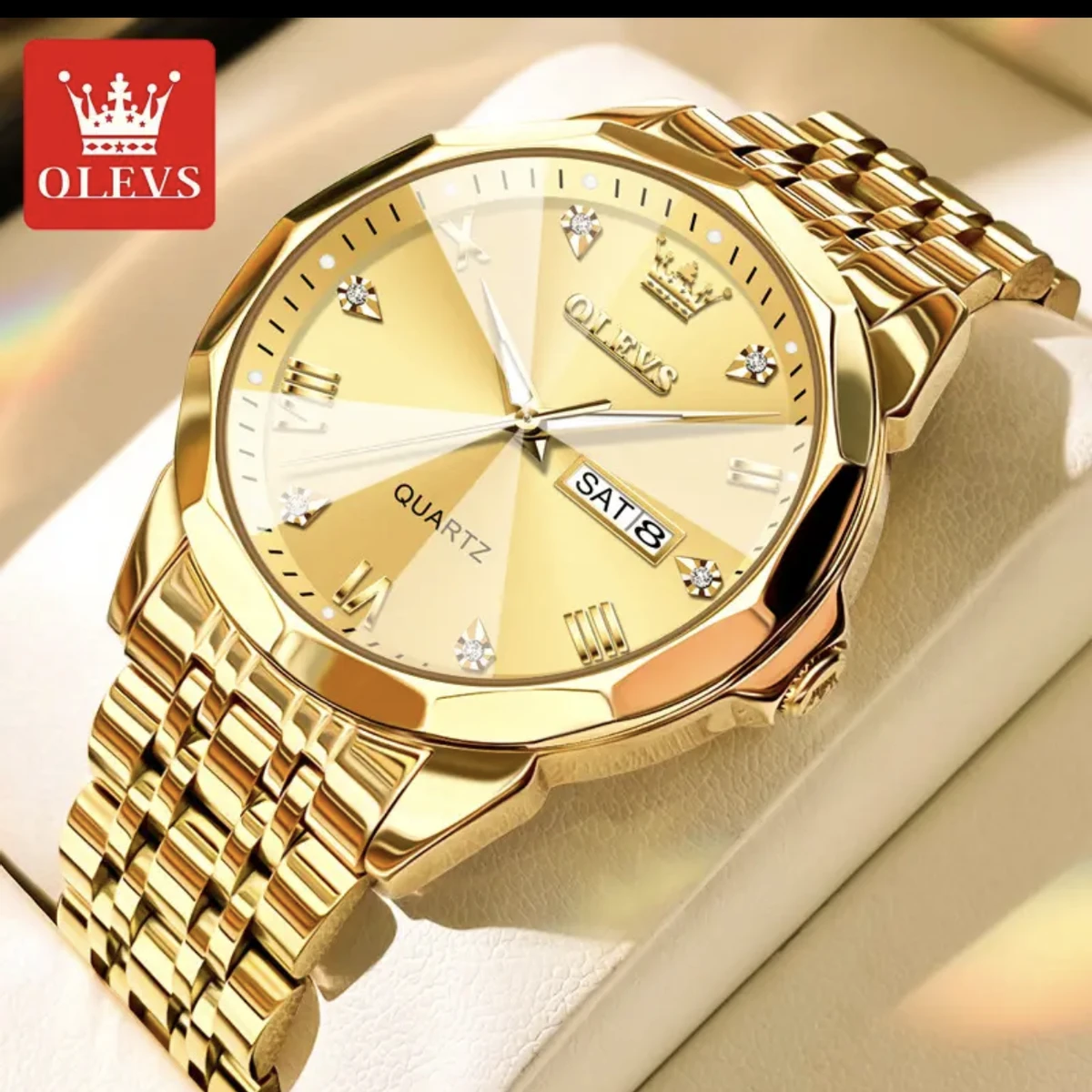 2024 New Luxury OLEVS Watch for Men Stainless Steel Waterproof Watches - Golden