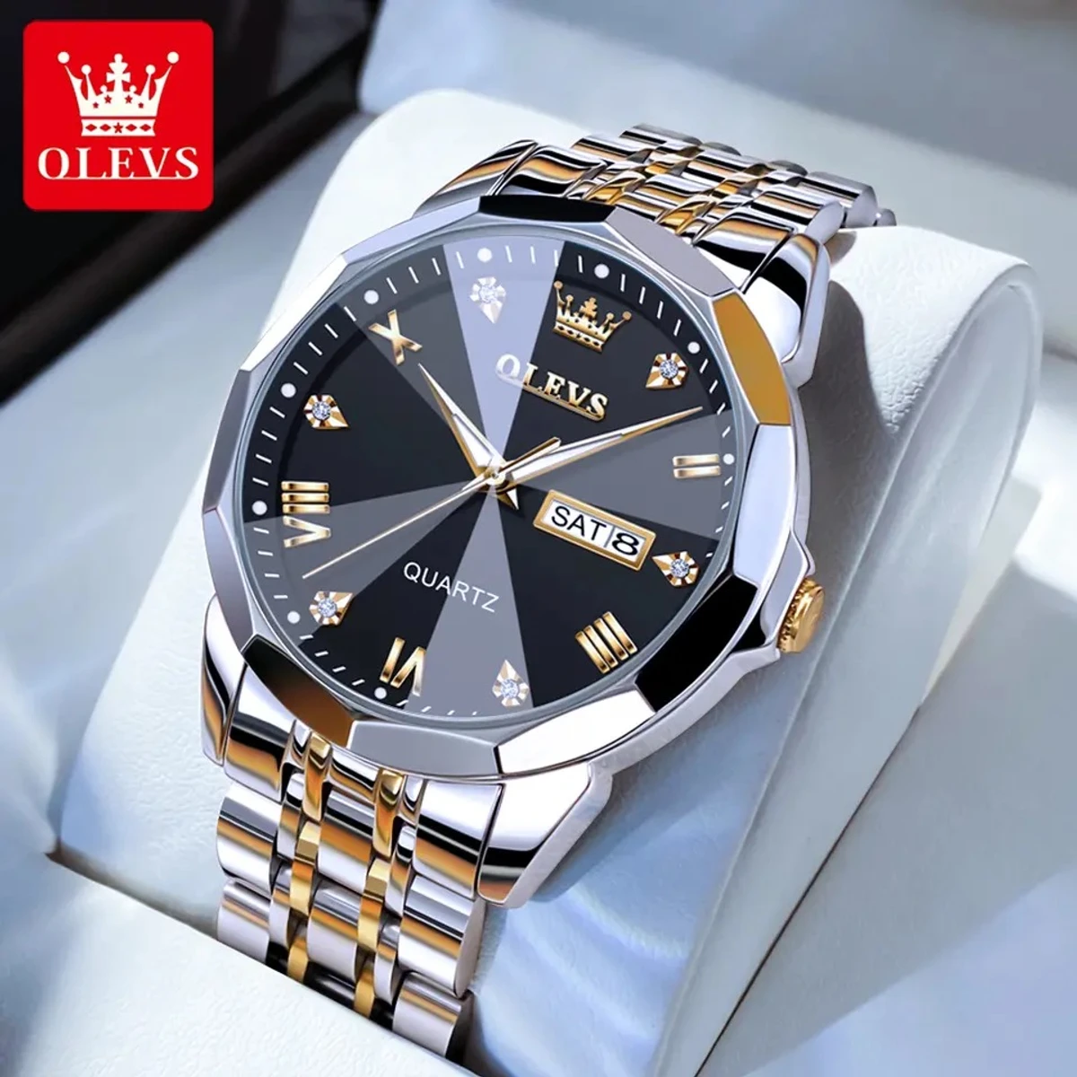 2024 New Luxury OLEVS Watch for Men Stainless Steel Waterproof Watches - Silver & Black