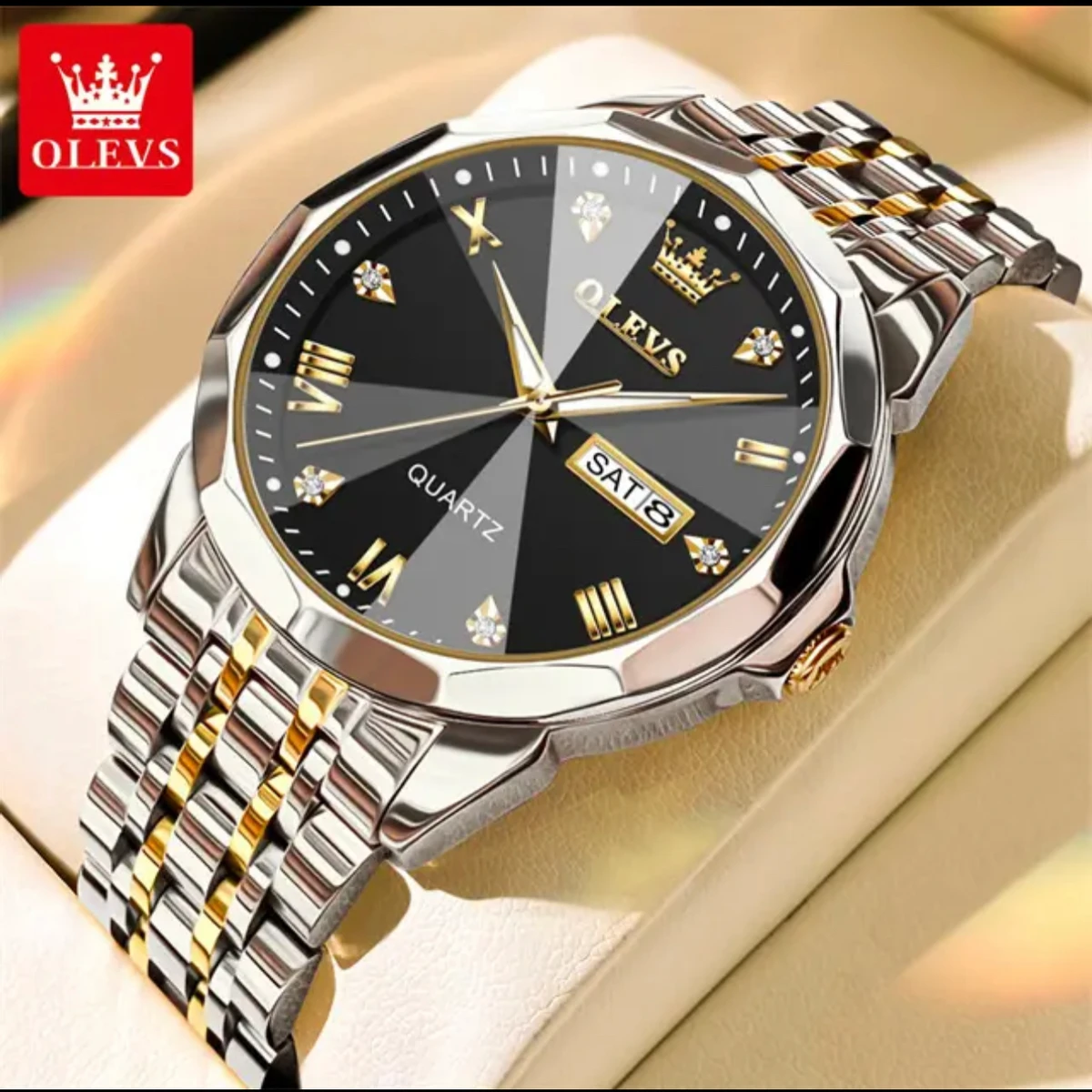 2024 New Luxury OLEVS Watch for Men Stainless Steel Waterproof Watches - Silver & Black