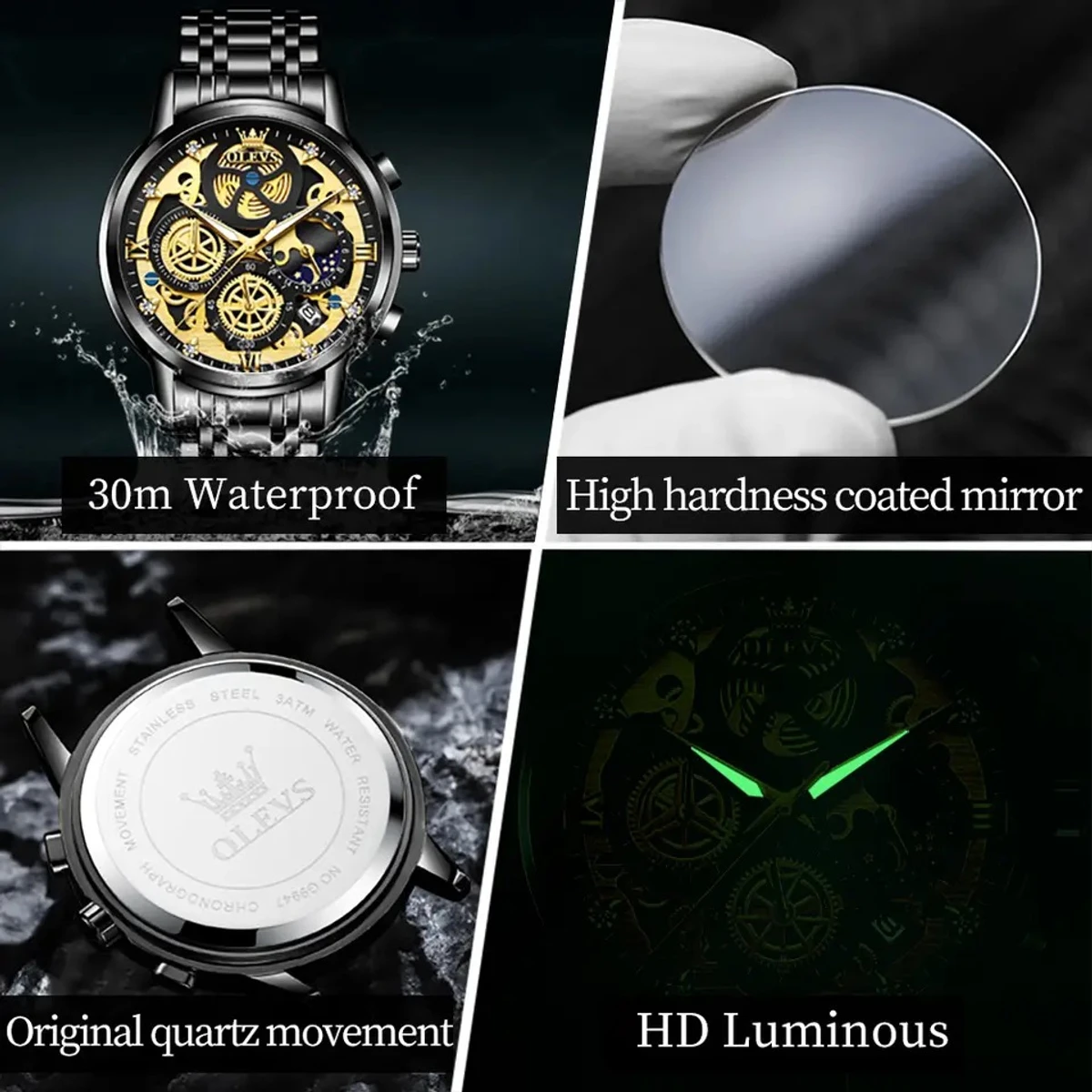 OLEVS Top Quartz Men's Brand Watch Luxury Watch   Style Men's Watch- SIlver Blue