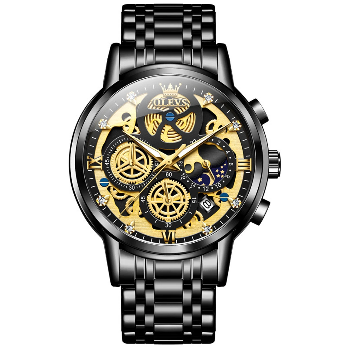 OLEVS Top Quartz Men's Brand Watch Luxury Watch Style Men's Watch- Black & Blue