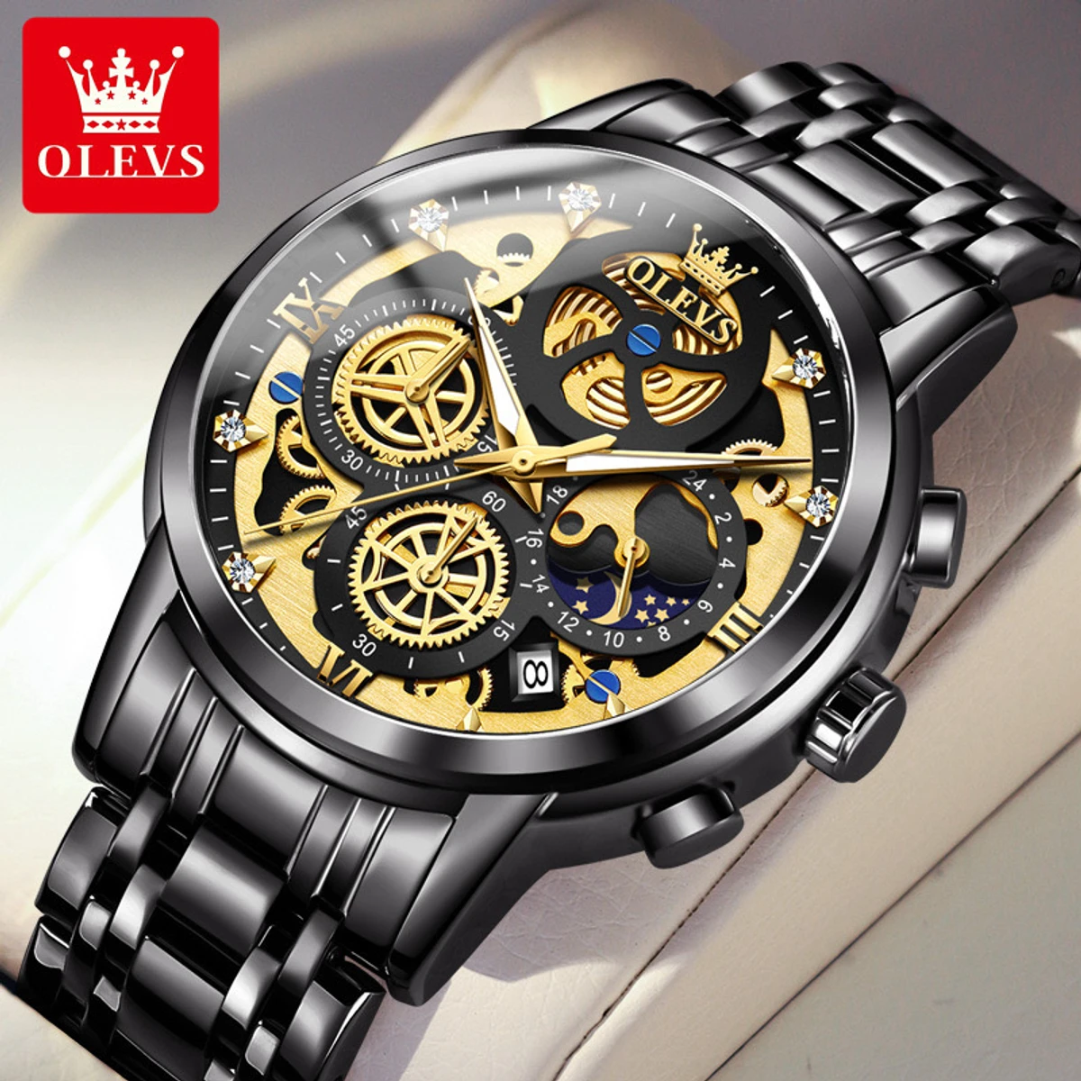 OLEVS Top Quartz Men's Brand Watch Luxury Watch Style Men's Watch- Black & Blue