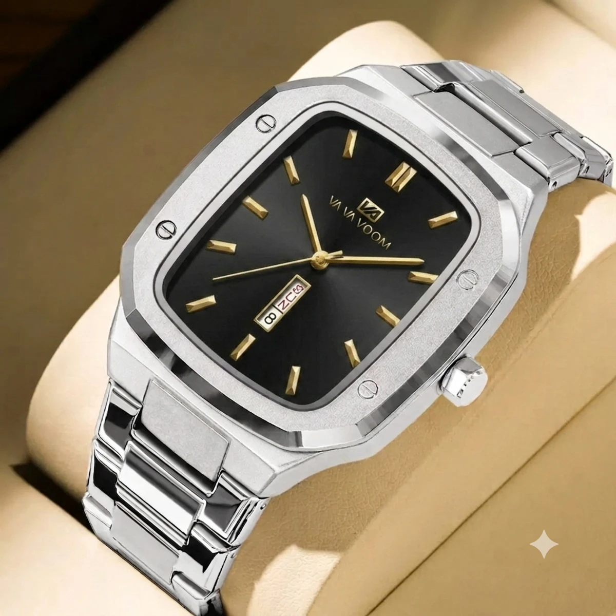 VAVA VOOM V0029 Men Watch High End Business Waterproof Creative Double Calendar High Quality Steel Strip Male Fashion Quartz Clock Watches - Silver & Black