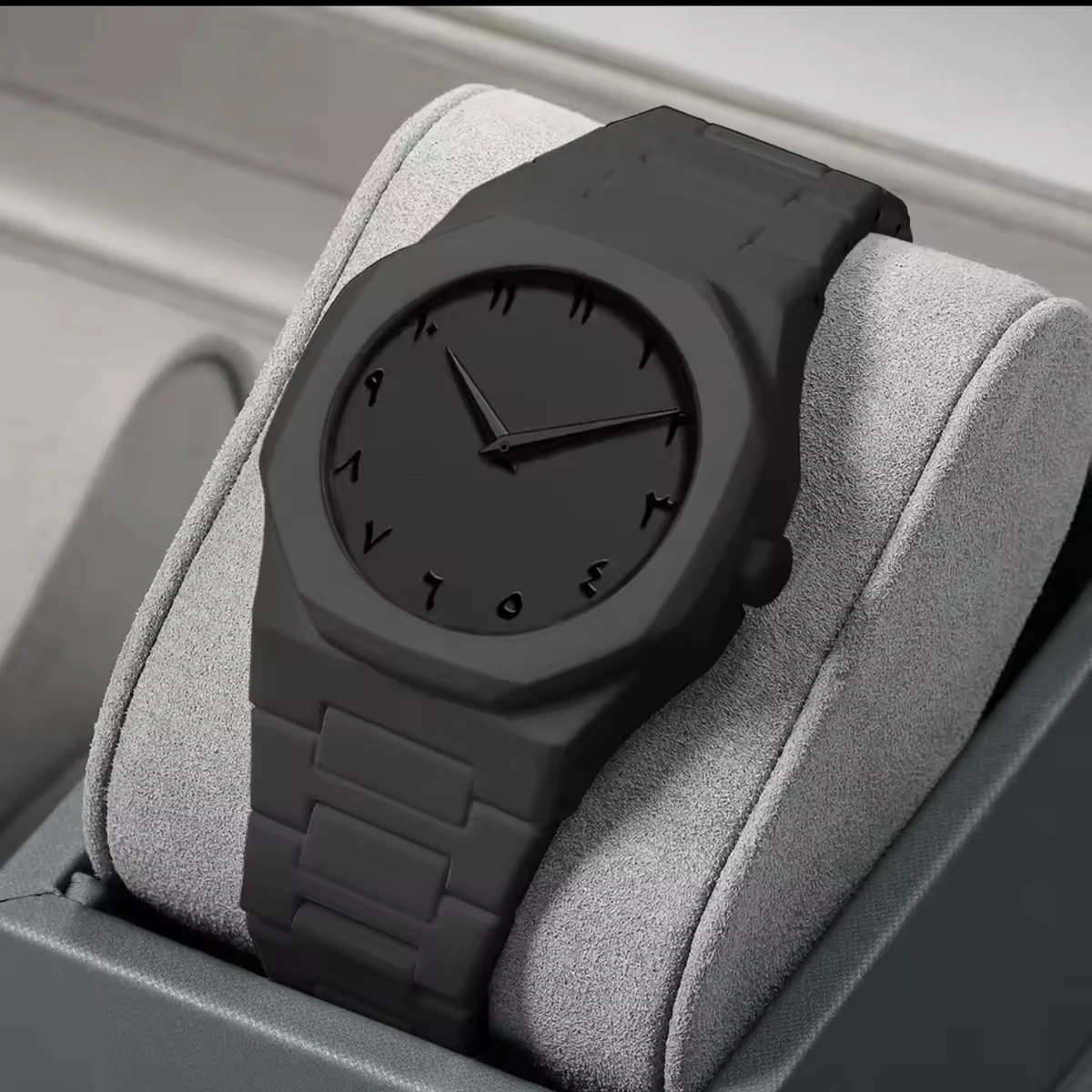 Arabic Digital Plastic Carbon Fiber body Strap Quartz Men's Watch Casual Waterproof - Black