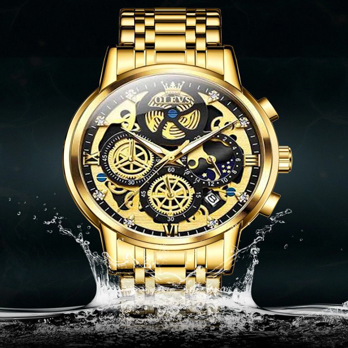 OLEVS Top Quartz Men's Brand Watch Luxury Watch Style Men's Watch- Golden & Black