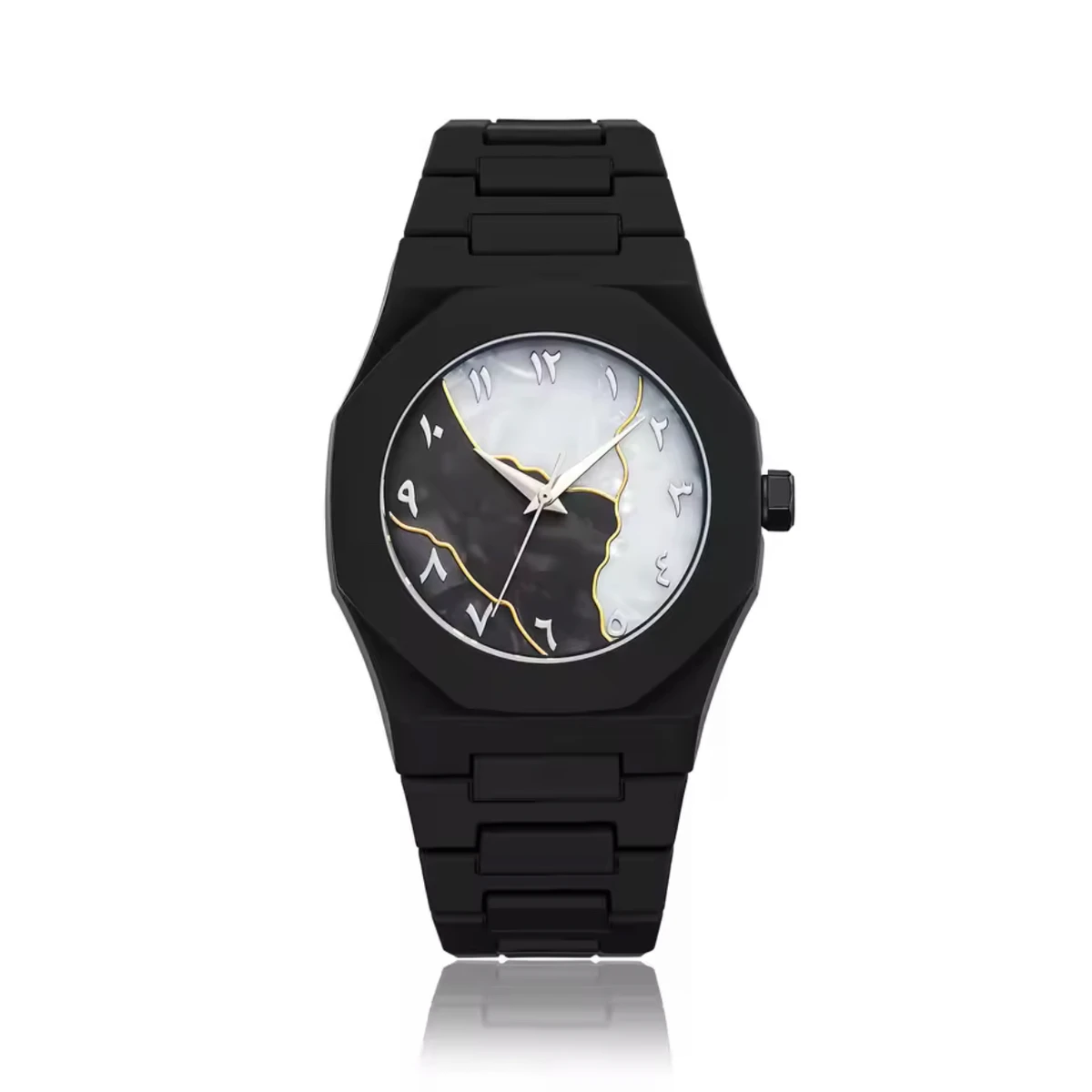 Arabic Digital Plastic Carbon Fiber body Strap Quartz Men's Watch Casual Waterproof - Black & Silver