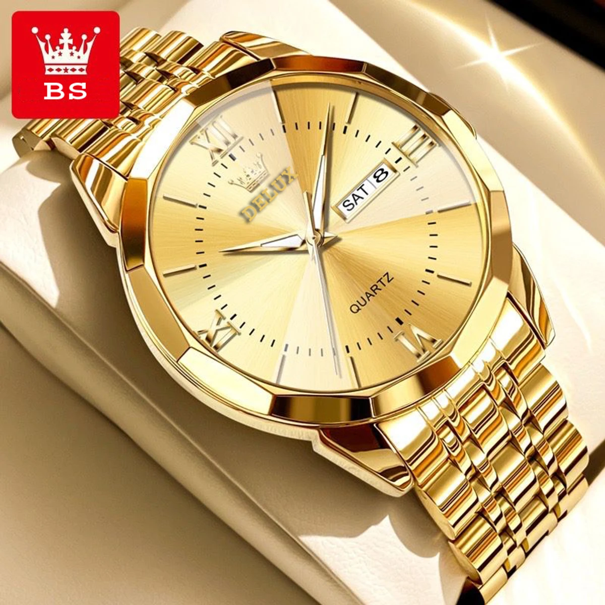 New Luxury DELUX Watch for Men Stainless Steel Waterproof Watches - Golden