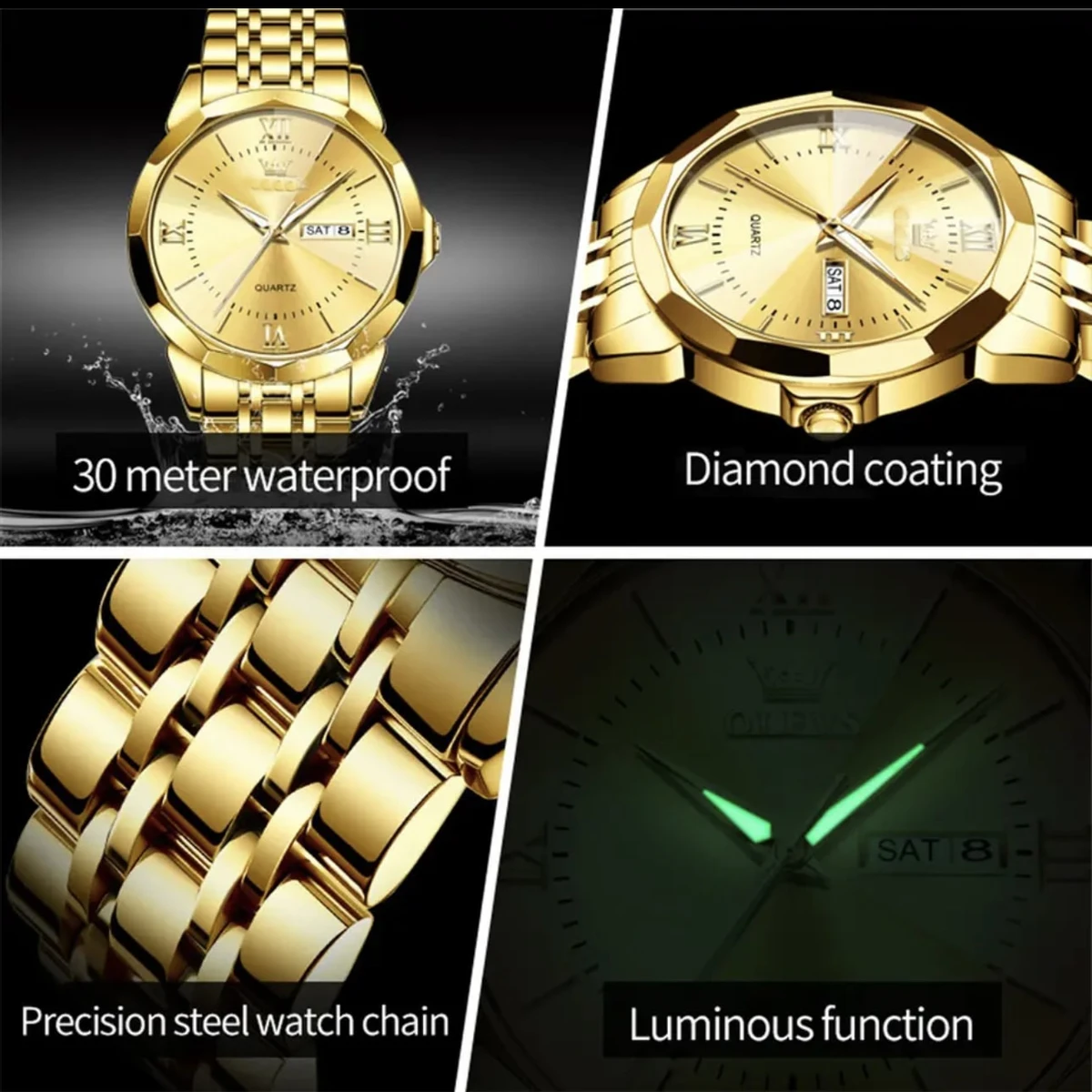 New Luxury DELUX Watch for Men Stainless Steel Waterproof Watches - Golden