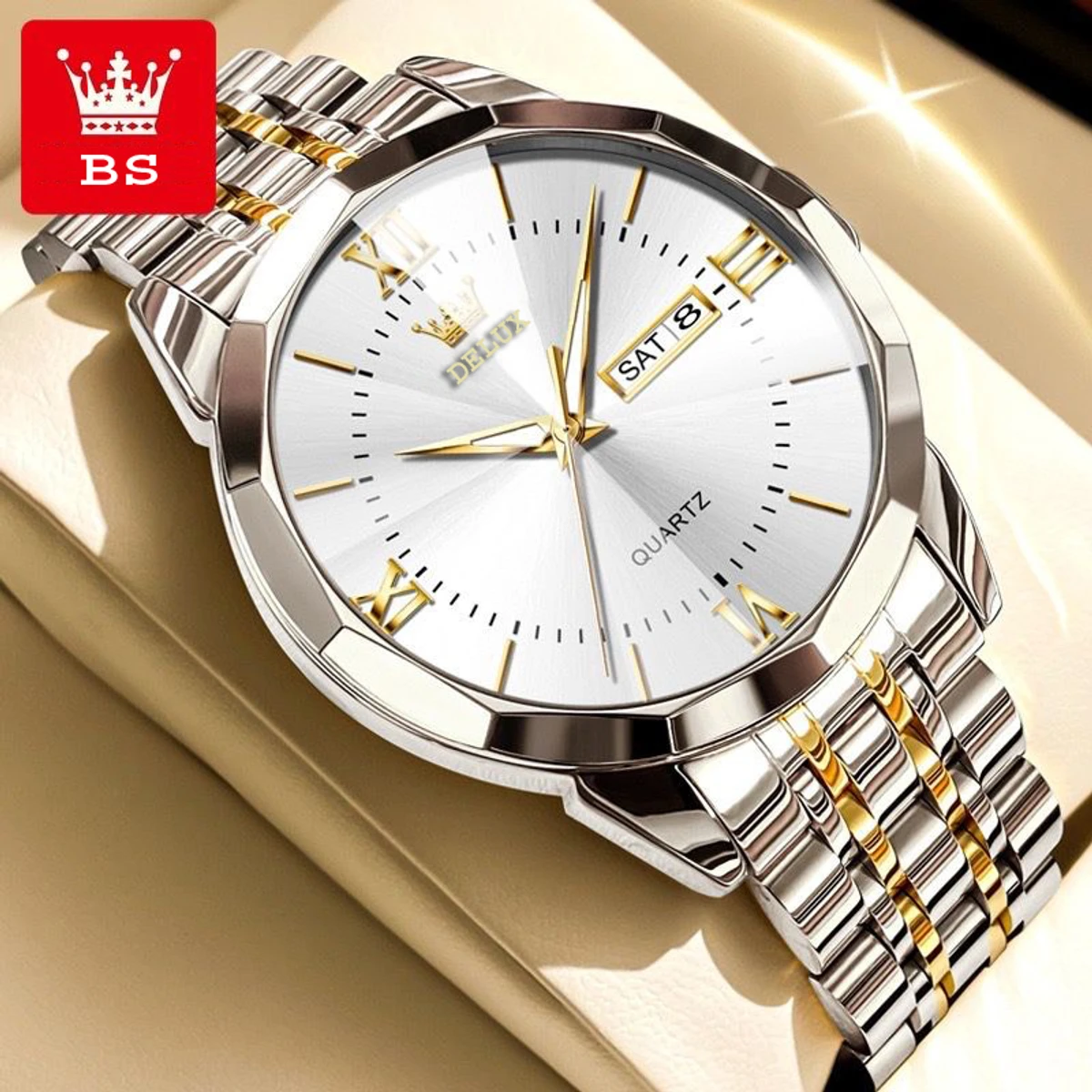 New Luxury DELUX Watch for Men Stainless Steel Waterproof Watches - Silver & Golden