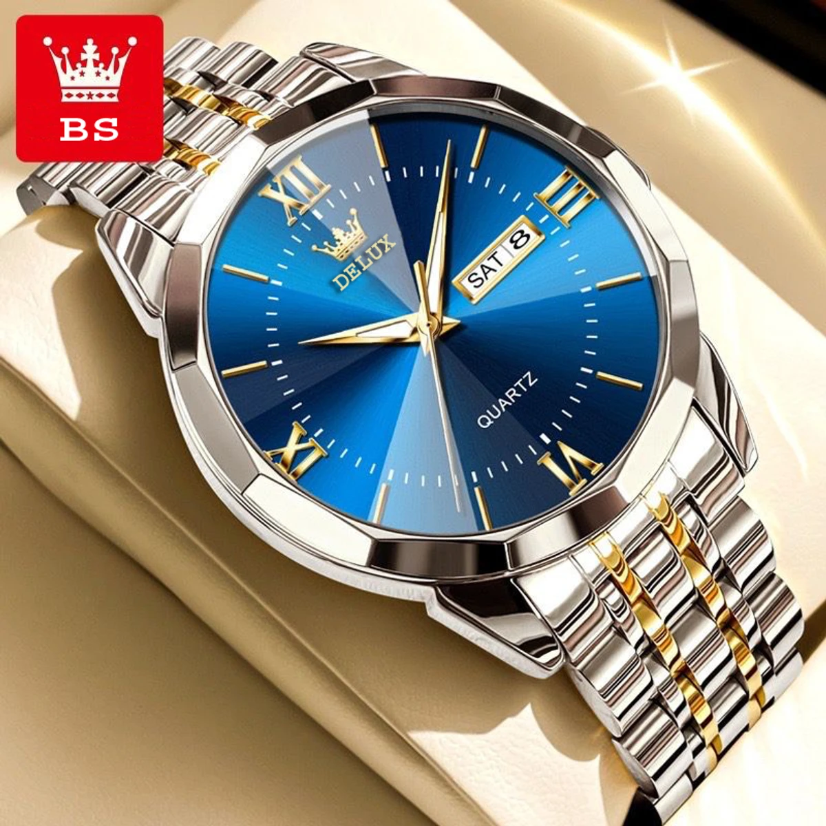 New Luxury DELUX Watch for Men Stainless Steel Waterproof Watches - Blue