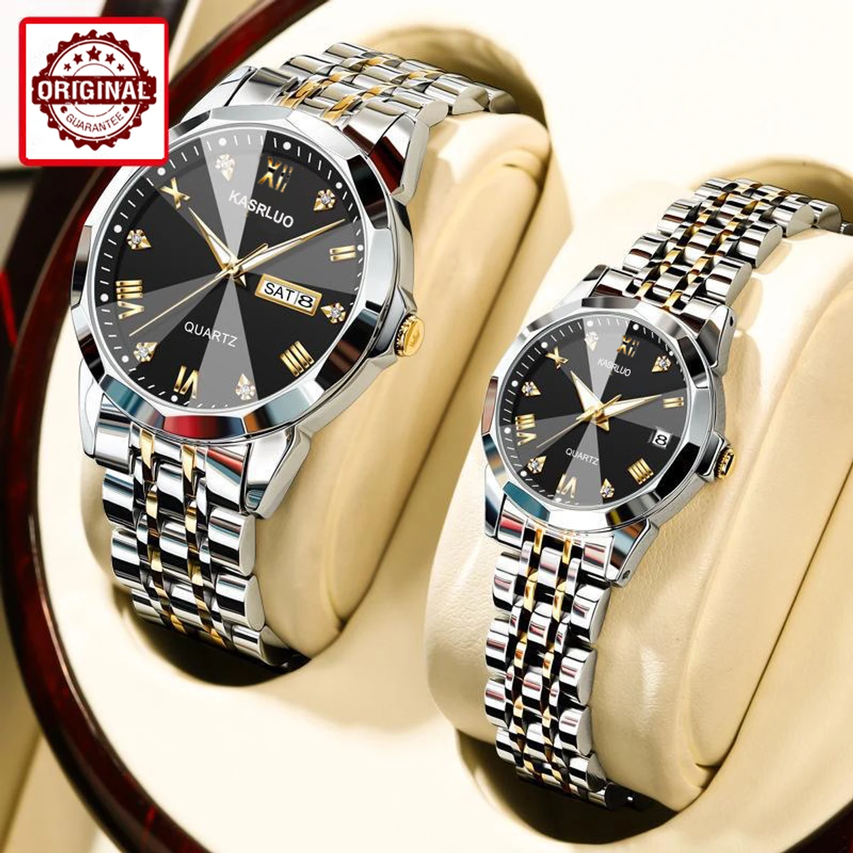 KASRLUO High Quality Luxury Couple Watch For Men Women Stainless Steel - Silver & Black